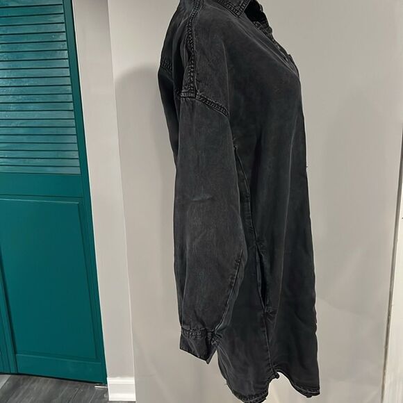 ZARA Embroidered Black Button-Up Shirt Dress XS-M $100 - Picture 6 of 11